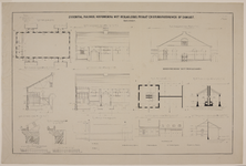 217205 Opstanden, doorsneden, plattegronden en details van de ziekenstal, rijloods, hoefsmederij met beslagloods, ...